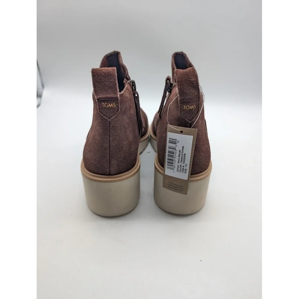 TOMS Maude Ankle Boots Women's 7.5 Brown Platform Wedge Booties 10020218 NEW